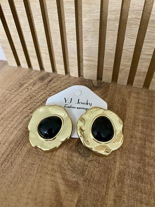 Gold Siyah Taşlı Marka Model Çiçek Küpe