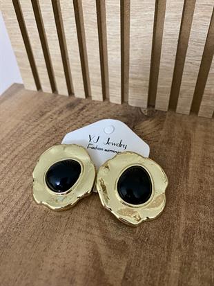 Gold Siyah Taşlı Marka Model Çiçek Küpe