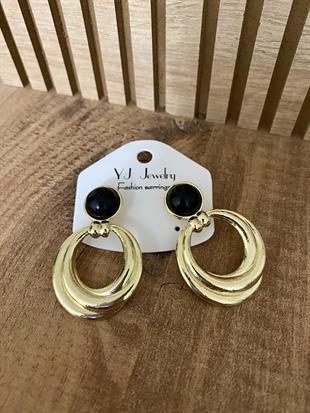 Gold Siyah Taşlı Marka Model Halka Küpe