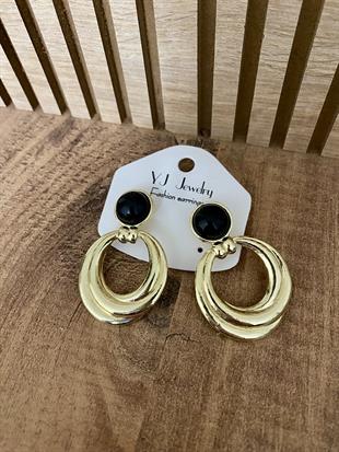 Gold Siyah Taşlı Marka Model Halka Küpe