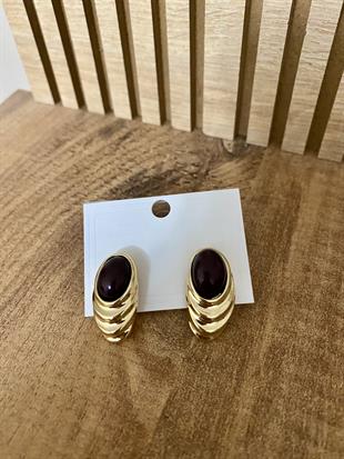 Gold Siyah Taşlı Marka Model Küpe