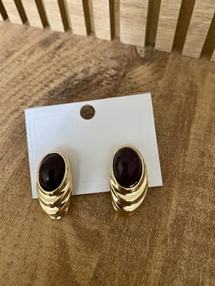 Gold Siyah Taşlı Marka Model Küpe