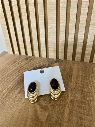 Gold Siyah Taşlı Marka Model Küpe