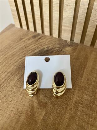Gold Siyah Taşlı Marka Model Küpe