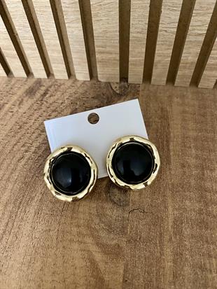 Gold SiyahTaşlı Marka Model Yuvarlak Küpe