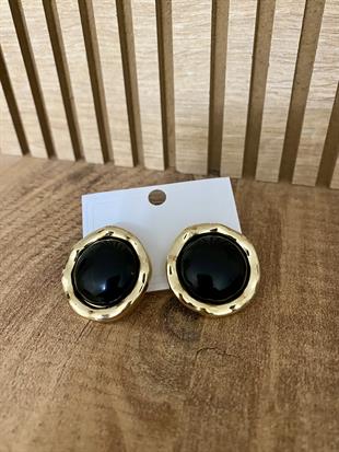 Gold SiyahTaşlı Marka Model Yuvarlak Küpe