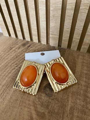 Gold Turuncu Taşlı Marka Model Küpe