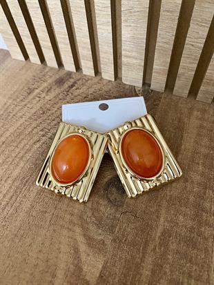 Gold Turuncu Taşlı Marka Model Küpe