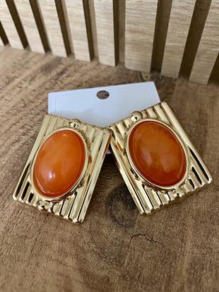 Gold Turuncu Taşlı Marka Model Küpe