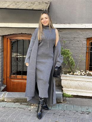 Gri Elbise Hırka Triko Takım