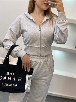 Gri Kapşonlu Model Eşofman Takım