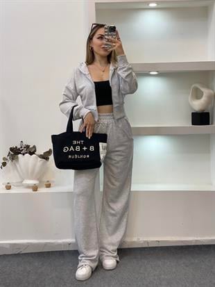 Gri Kapşonlu Model Eşofman Takım