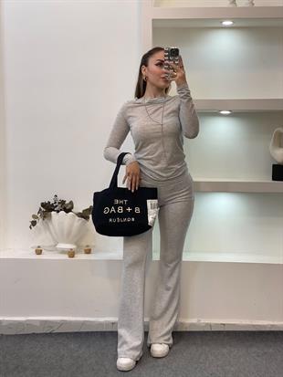 Gri Kaşkorse Kemer Pantolon 