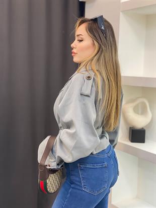 Gri Premium Seri Kuşaklı Trenç