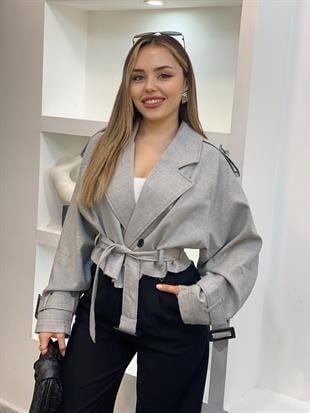 Gri Premium Seri Kuşaklı Trenç