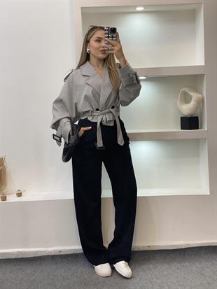 Gri Premium Seri Kuşaklı Trenç