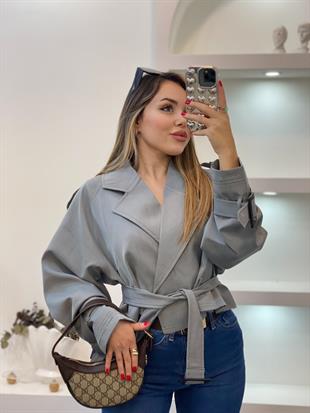 Gri Premium Seri Kuşaklı Trenç
