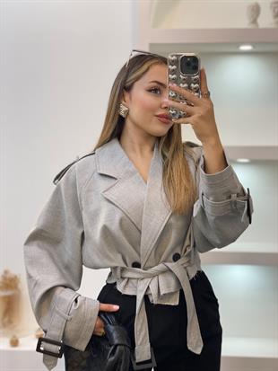 Gri Premium Seri Kuşaklı Trenç