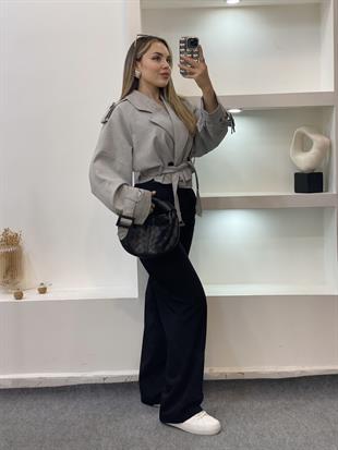 Gri Premium Seri Kuşaklı Trenç