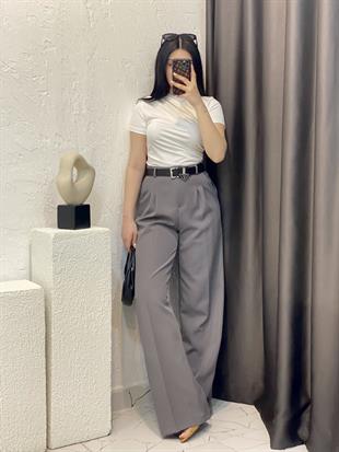 Gri Yüksek Bel Palazzo Pantolon 