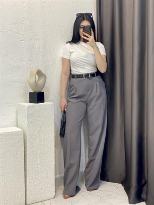 Gri Yüksek Bel Palazzo Pantolon 