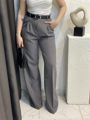 Gri Yüksek Bel Palazzo Pantolon 