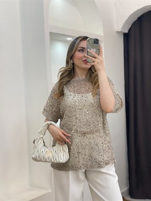 Gümüş Pul İşlemeli Bluz