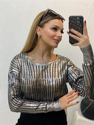 Gümüş Varak Baskılı Delikli Model Triko