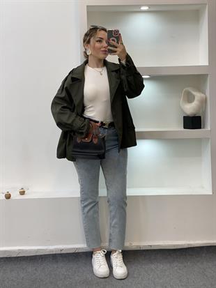 Haki Yeşil Apoletli Su Geçirmez Model Trenç