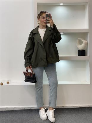 Haki Yeşil Apoletli Su Geçirmez Model Trenç