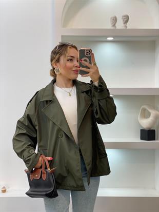 Haki Yeşil Apoletli Su Geçirmez Model Trenç