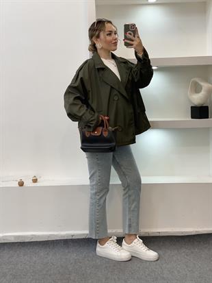 Haki Yeşil Apoletli Su Geçirmez Model Trenç