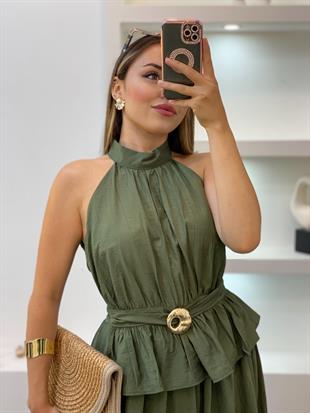 Haki Yeşil Premium Kalite Bluz Etek Takım