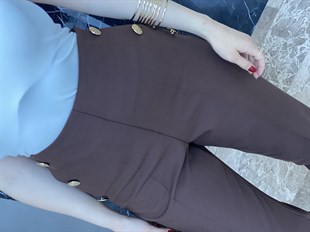 Kahve Arka Beli Lastikli Kumaş Pantolon 