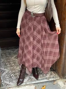 Kahve Asimetrik Kesim Etek