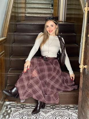 Kahve Asimetrik Kesim Etek