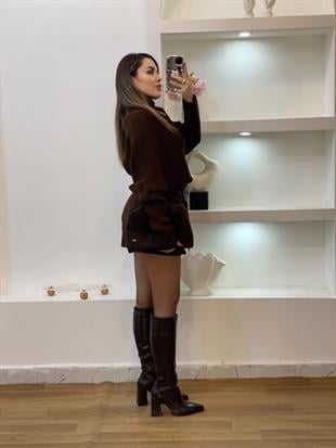 Kahve Asimetrik Model Boğazlı Kazak