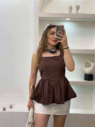 Kahve Balon Etek Marka Model Bluz