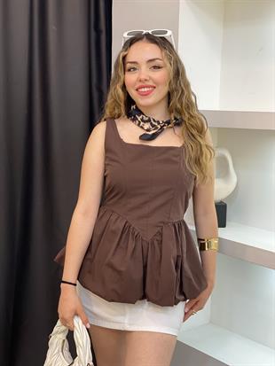 Kahve Balon Etek Marka Model Bluz