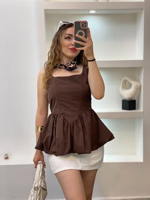 Kahve Balon Etek Marka Model Bluz