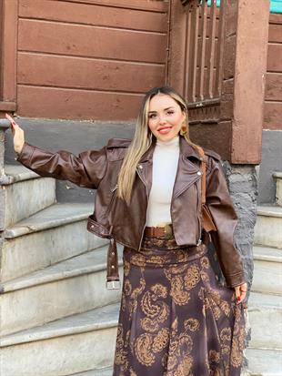 Kahve Beli Drapeli Etek