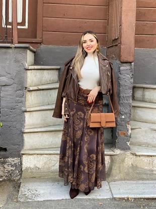 Kahve Beli Drapeli Etek