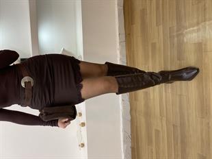 Kahve Dantel Detaylı Marka Etek