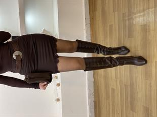 Kahve Dantel Detaylı Marka Etek