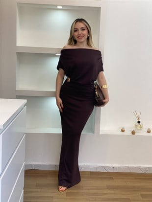 Kahve Gold Broşlu Modal Kumaş Likralı Elbise