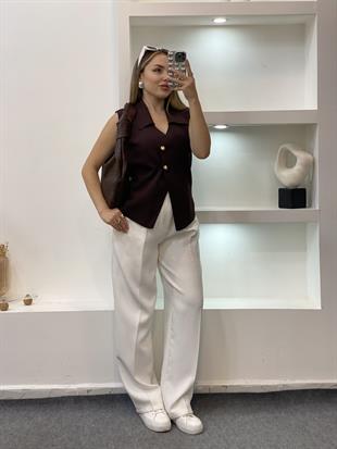 Kahve Gold Düğmeli Triko