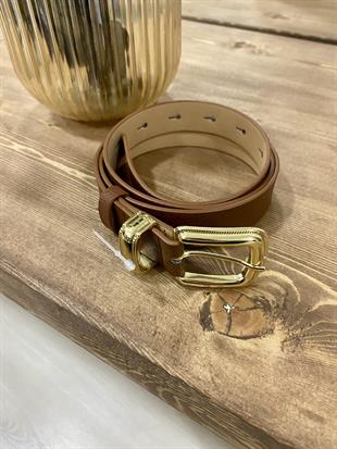 Kahve Gold Kaplama Deri Kemer