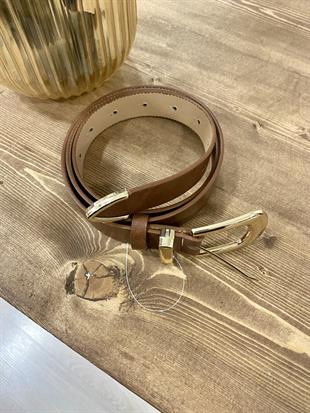 Kahve Gold Oval Tokalı Deri Kemer