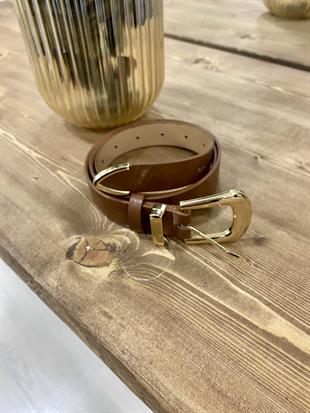 Kahve Gold Oval Tokalı Deri Kemer