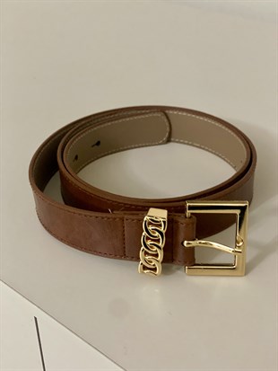 Kahve Gold Tokalı Deri Kemer